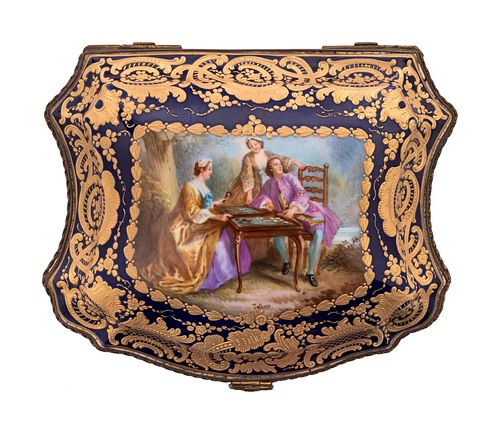 A Sevres Style Painted and Parcel Gilt Porcelain Table Casket