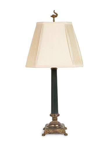A Continental Painted and Gilt Metal Columnar Lamp