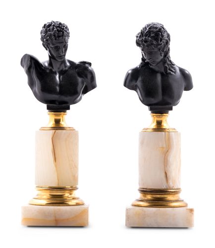 A Pair of German Bronze and Onyx Busts