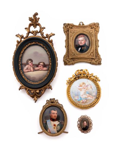 Five Continental Painted Porcelain Portrait Miniatures