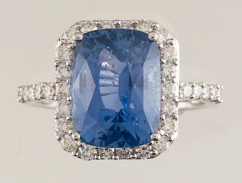 AIG and GIA Certified Natural Sapphire and Diamond Ring 