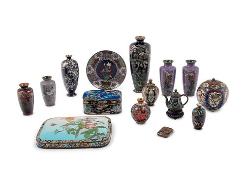 A Group of Japanese Cloisonne Enamel Decorated Articles