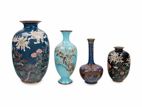 Four Japanese Cloisonne Enamel Decorated Vases