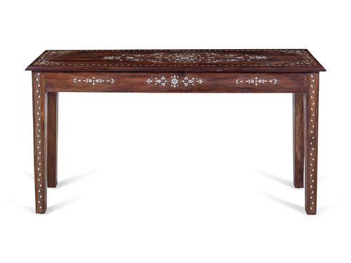 A Syrian Mother-of-Pearl and Metal Inlaid Walnut Console Table