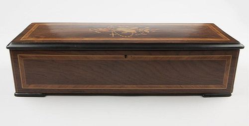 A Swiss marquetry cased cylinder music box