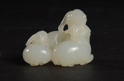Chinese Jade Carving of 3 Goats, 18th Century