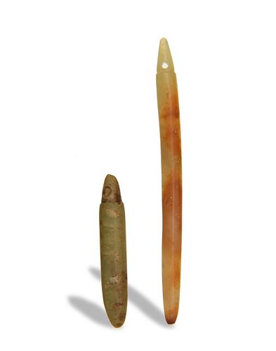 Pair Chinese Jade Hammer-Shaped Toggles, Liangchu