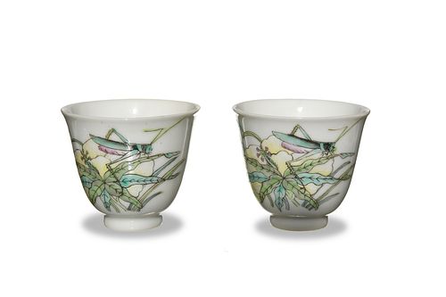 Pair of Chinese Cups with Shen De Tang Mark