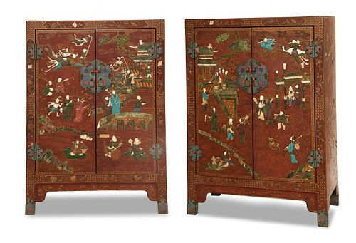 Pair Chinese Lacquer Cabinets with Stones, 16-17th Century
