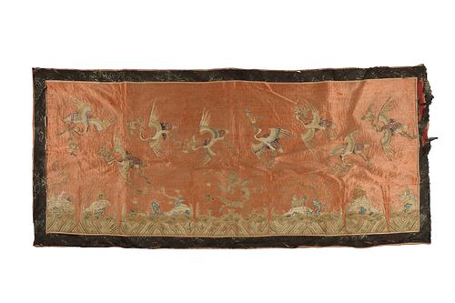 Chinese Silk Panel with Cranes, 18th Century