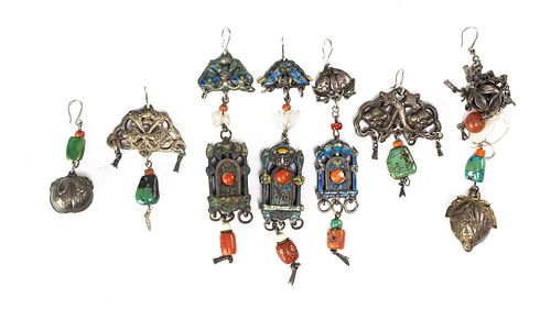 Group of 7 Chinese Metal Enameled Pendants, 19th Century