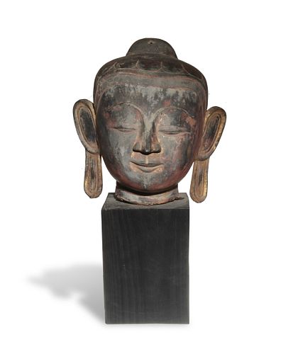 Lacquer Buddha's Head with Stand, 18th Century