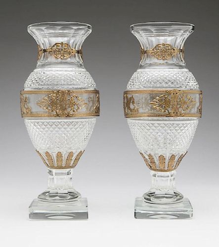Pair of gilt metal-mounted Baccarat crystal vases