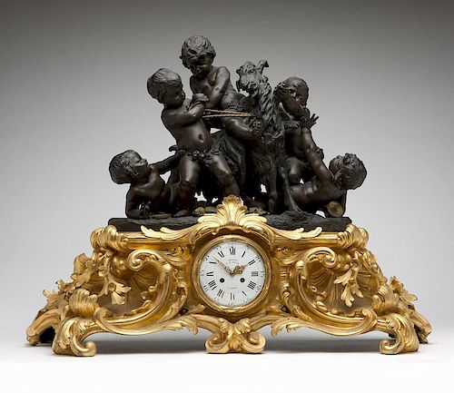A Deniere and Cailleaux bronze mantle clock