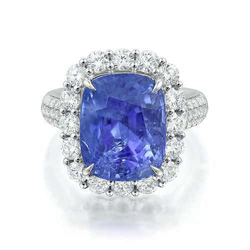 11.21-Carat Burmese Unheated Sapphire and Diamond Ring