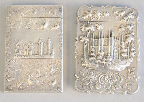Two silver castle top card cases, ht. 3 1/2", 3.6 t.oz.