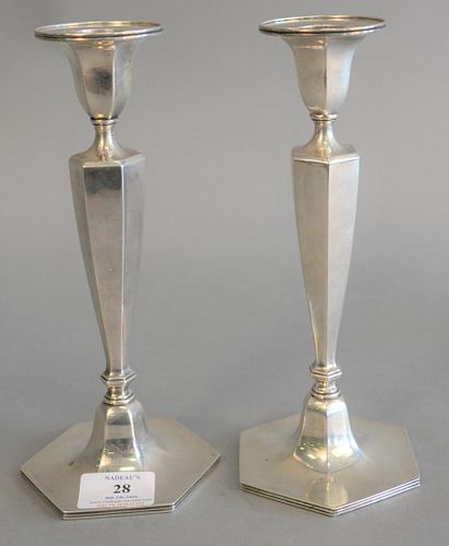 Pair Tiffany & Co. sterling silver candlesticks, ht. 9 1/2", 19 t.oz.
