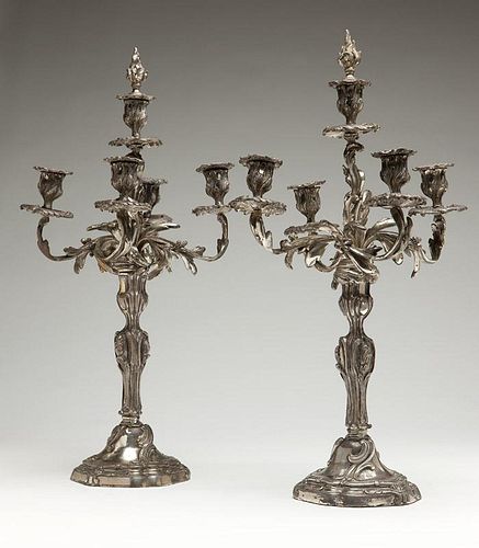 Pair of Louis XV-style silvered bronze candelabra