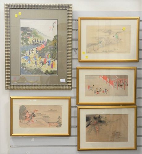 Fourteen piece group of 9 unframed engravings and lithographs to include Mehlich, Wyman, etc. and 5 oriental watercolors, largest 26" x 20".