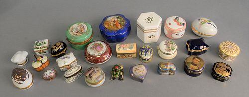 Large group of twenty-five trinket and small boxes to include 12 Limoges, piotet limoges, 11 porcelain boxes, Paris, Germany, Tiffany, etc.