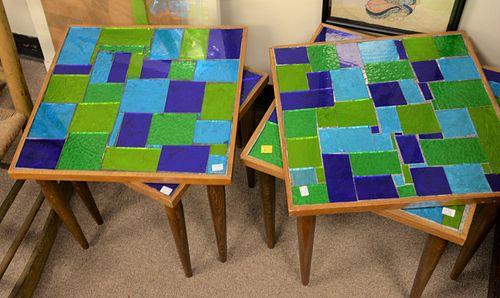 Set of four tile-top tables signed George's Brand.