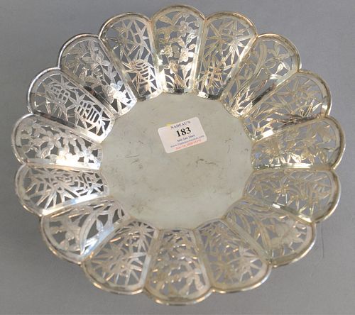 Chinese Export silver reticulated bowl having reticulated bamboo and flower panels, dia. 10 3/4", 8.5.