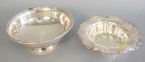 Two sterling silver bowls, 10" and 10 1/2" diameter, 25.9 t.oz.