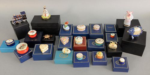Two tray lots with porcelain boxes, Limoges France Peint Main, enameled trinket boxes, in original boxes.