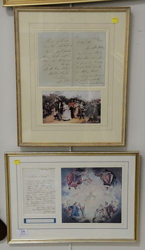 Two signed and framed letters from Sir Luke Fildes, sight size: 12 1/2" x 9", portrait painted talking about signing a piece along with one signed by 