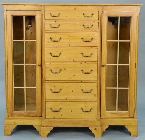 Lexington Furniture pine cabinet with glass shelves. ht. 60", wd. 62".