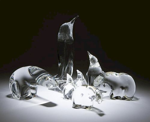 A group of Steuben and Daum art glass animals
