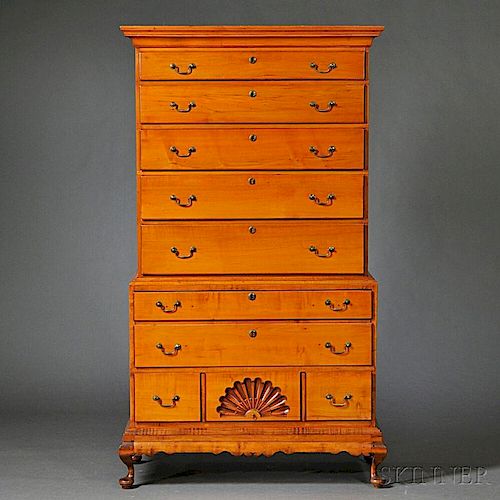 Queen Anne Carved Maple Chest on Chest on Frame