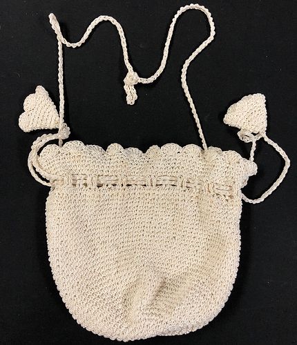 Crocheted Drawstring White Bag
