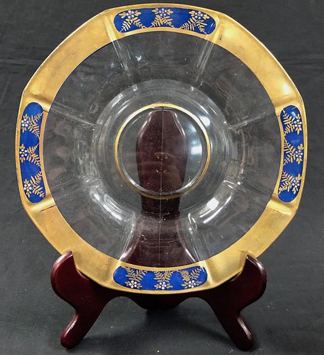 Vintage Glass Charger Plate with Gold Rim