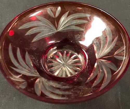 Vintage USSR Red Cut Glass Bowl