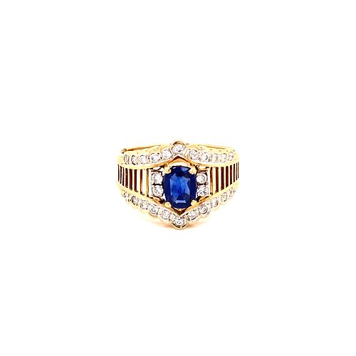 Art Deco Diamond, Sapphire & 18k Gold Ring