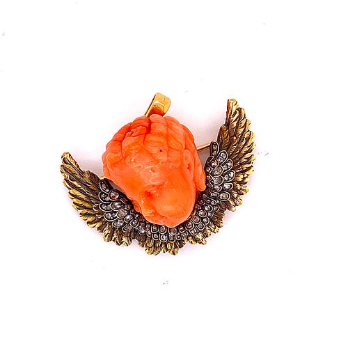 French Angel Coral Brooch