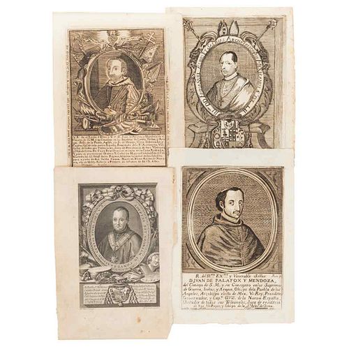 Archbishops of Mexico. Emmanuel Rubio y Salinas, Juan de Palafox y Mendoza y Alonso Núñez... Engravings. Pieces: 4.