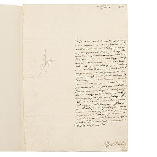 Aliri, Antonio de. Handwritten letter. Madrid, 1626. Signature, 1 page.