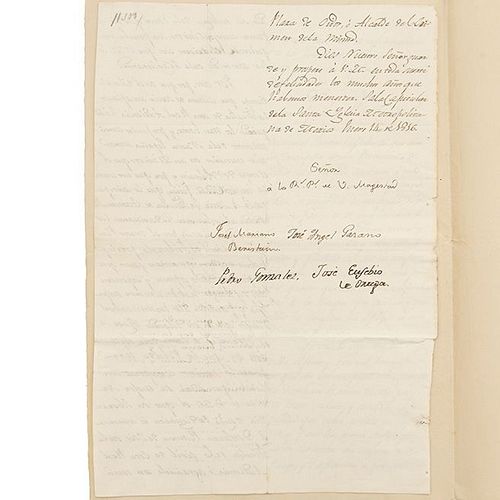 Beristain, Josef Mariano - Gasano, José Ángel - González, Pedro - Ortega, José Eusebio. Handwritten Letter. Méx, 1816.