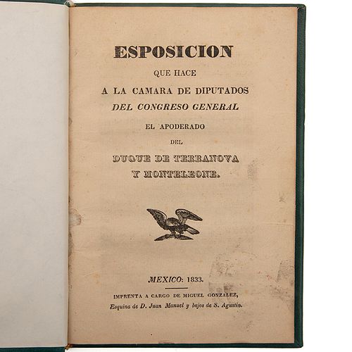 Tamariz, Mariano / Quintana, Matías. Esposicion que hace a la Cámara de Diputados del Congreso General el Apoderado... 1827.