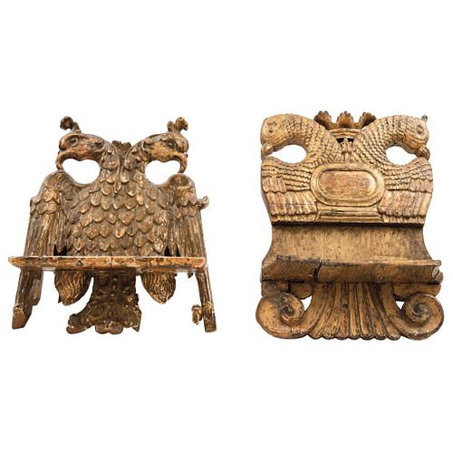 Pair of Lecterns, 19th century, Carved, stuccoed and gilded wood, Both with a double-headed eagle structure.