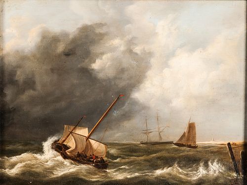 School of Hermanus Koekoek (Dutch, 1815-1882)      Coastal Vessels in a Squall