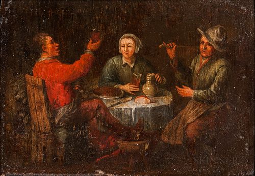 Dutch School, 17th Century Style      Three Figures at a Tavern Table