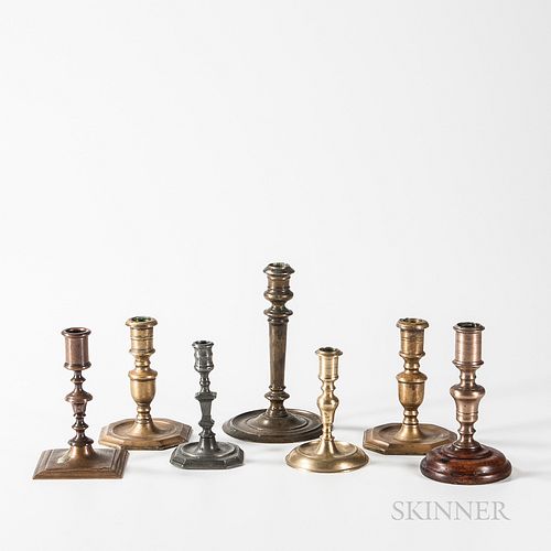 Seven Brass and Pewter Candlesticks