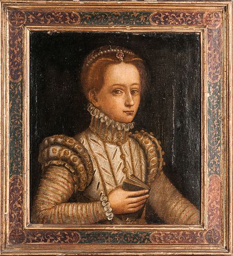 Manner of Sofonisba Anguissola (Italian, c. 1532-1625)      Young Noblewoman in White and Gold Holding a Book
