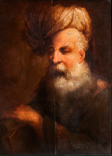 Dutch School, 17th Century      Portrait of a Bearded Man, Possibly a Rabbi, in a Turban and Holding a Book