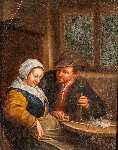 School of Jan Steen (Dutch, 1626-1679)      A Quiet Proposition/Man and Woman at a Table