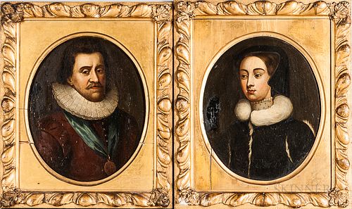 Manner of Michiel van Mierevelt (Dutch, 1567-1641)      Pair of Oval Pendant Portraits: Woman in a Fur-lined Jacket