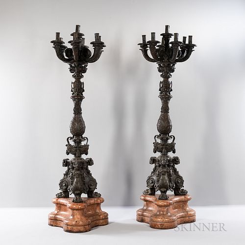 Pair of Cast Bronze Seven-light Street Candlelights